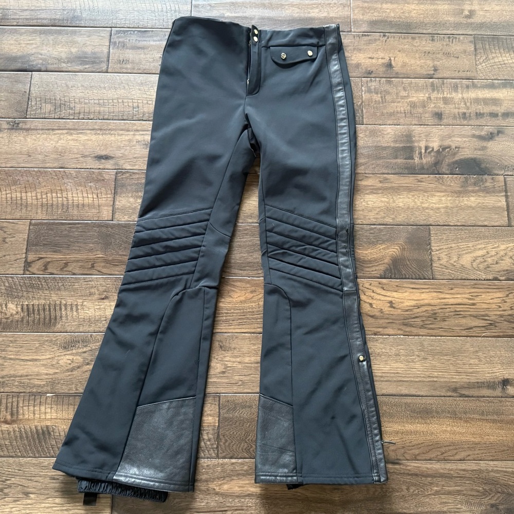 Women's Ralph Lauren RLX Black Ski Pants with Leather Accents and Gold Hardware